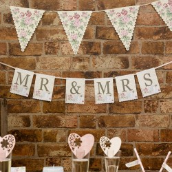 "Mr & Mrs" Wimpelkette weiss